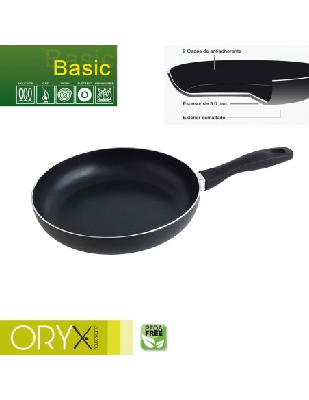 Oryx Sartén Aluminio Antiadherente Basic, Alta Resistencia, Apta Inducción, Libre PFOA, Diámetro 26 cm, Espesor 3 mm.