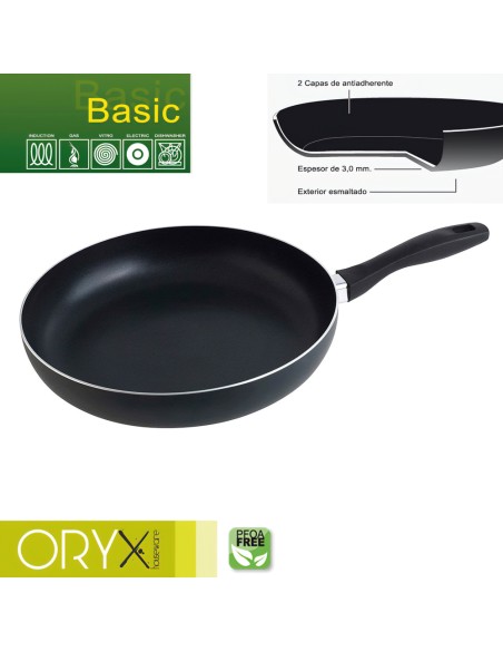 Oryx Sartén Aluminio Antiadherente Basic, Alta Resistencia, Apta Inducción, Libre PFOA, Diámetro 30 cm, Espesor 3 mm.