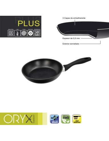 Oryx Sartén Aluminio Antiadherente Plus, Forjada, Apta Inducción, Libre PFOA, Diámetro 18 cm, Espesor 5 mm.