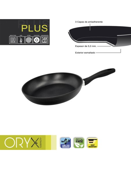 Oryx Sartén Aluminio Antiadherente Plus, Forjada, Apta Inducción, Libre PFOA, Diámetro 24 cm, Espesor 5 mm.