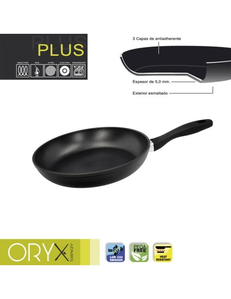 Oryx Sartén Aluminio Antiadherente Plus, Forjada, Apta Inducción, Libre PFOA, Diámetro 26 cm, Espesor 5 mm.