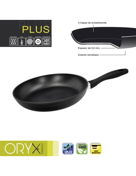 Oryx Sartén Aluminio Antiadherente Plus, Forjada, Apta Inducción, Libre PFOA, Diámetro 28 cm, Espesor 5 mm.
