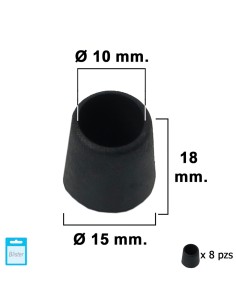 Contera Cónica Negra 10mm. Blister 8 piezas.