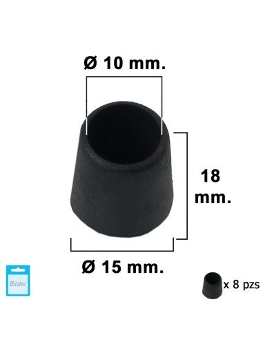 Contera Cónica Negra 10mm. Blister 8 piezas.