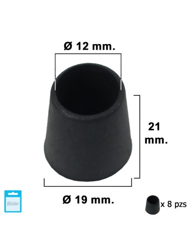 Contera Cónica Negra 14mm. Blister 8 piezas.