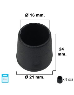 Contera Cónica Negra 16mm. Blister 8 piezas.