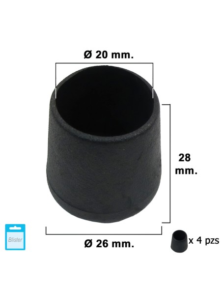 Contera Cónica Negra 20mm. Blister 4 piezas.