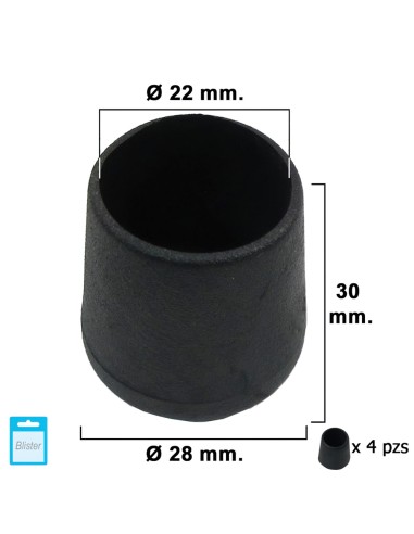 Contera Cónica Negra 22mm. Blister 4 piezas.