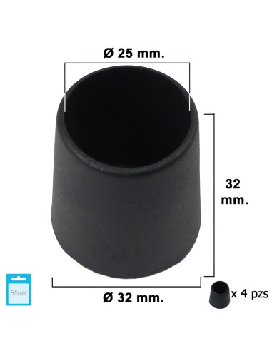 Contera Cónica Negra 25mm. Blister 4 piezas.
