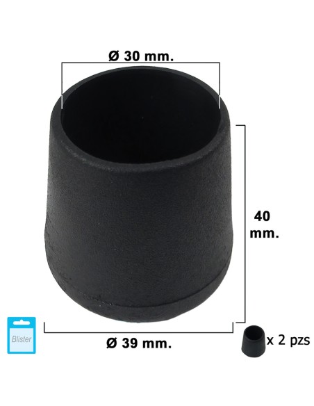 Contera Cónica Negra 30mm. Blister 2 piezas.