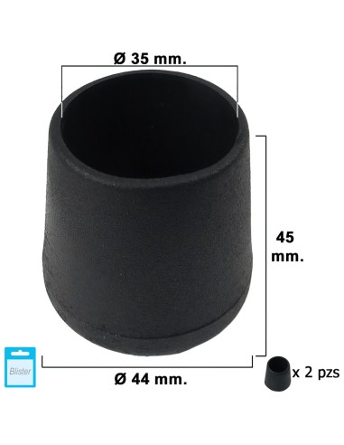 Contera Cónica Negra 35mm. Blister 2 piezas.