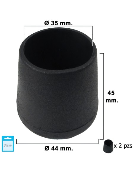 Contera Cónica Negra 35mm. Blister 2 piezas.