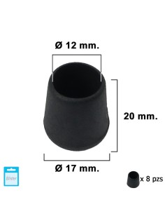 Contera Cónica Negra 12mm. Blister 8 piezas.