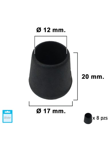 Contera Cónica Negra 12mm. Blister 8 piezas.