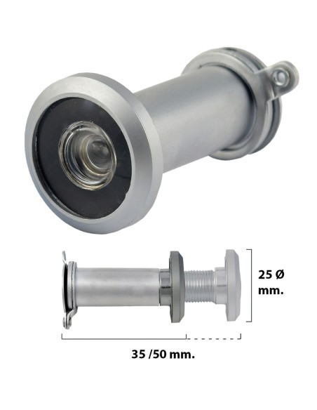 Mirilla Puerta 35-50 mm. Plateada Mate (Blister 1 pieza)