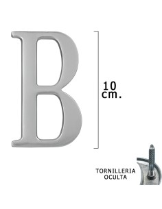 Letra Metal "B" Plateada Mate 10 cm. con Tornilleria Oculta (Blister 1 Pieza)