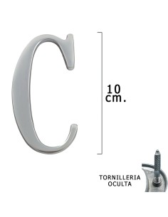 Letra Metal "C" Plateada Mate 10 cm. con Tornilleria Oculta (Blister 1 Pieza)