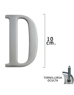 Letra Metal "D" Plateada Mate 10 cm. con Tornilleria Oculta (Blister 1 Pieza)