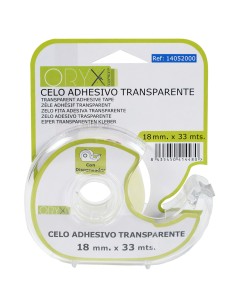 Cinta Celo Adhesivo Transparente 18 mm. x 33 Mts. Con Dispensador.