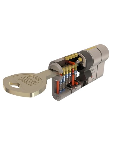 Cilindro Tesa Seguridad T70 30x40 Latonado Leva Larga