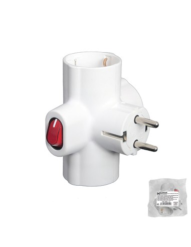 Adaptador / Ladron Triple Schuko 16 A 250v Con Interruptor