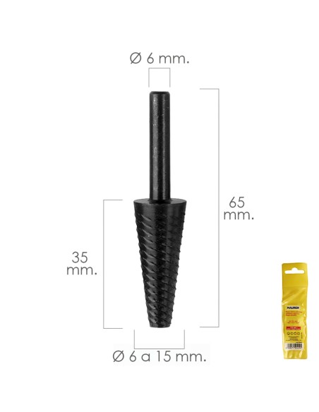 Fresa Rotativa Para Metal Conica Ø 6 a 15 mm. Para Taladro / Fresadora