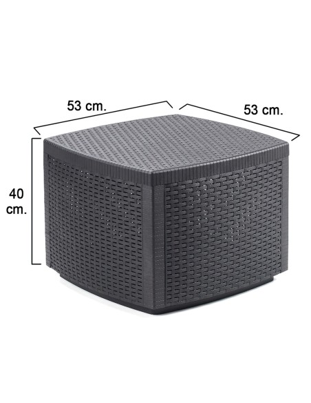 Mesa Resina Auxiliar Simil Rattan Cofre 53x53x40 cm.