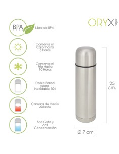Termo Liquidos, Capacidad 500 ML. Libre BPA, Acero Inoxidable, Antigoteo
