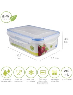 Recipiente Hermetico Plastico Rectangular 240 ml. 12.5x8.5x4.5 (Alt.) cm.