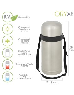 Termo Solidos y Liquidos, 1 Litro De Capacidad, Libre BPA, Acero Inoxidable, Antigoteo