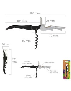 Sacacorchos Camarero Profesional Dos Tiempos Con Descapsulador