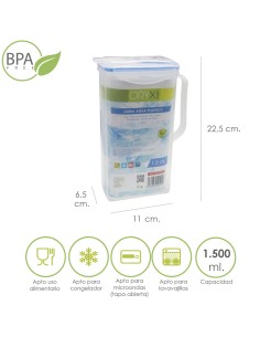 Jarra Plastico Cuadrada 1.500 ml. 11 x 6.5 x 22.5 (alt) cm.