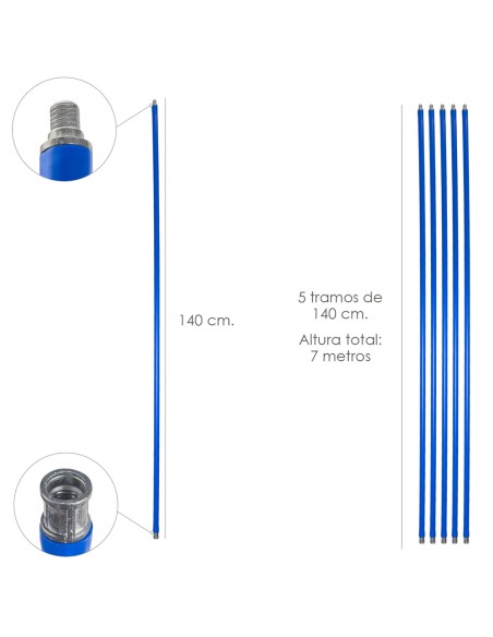 Mastil Deshollinador 5 tramos de 140 cm. (7 metros x Ø 20 mm.)