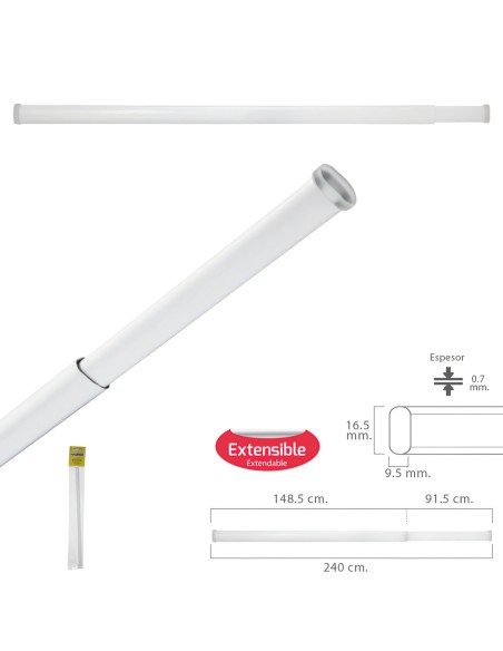 Barra Visillo Extensible 148.5/240 cm.Con Muelle Presion Ajustable (1 Pieza)