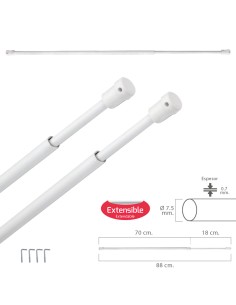 Barra Visillo Extensible 70/88 cm. Con Soporte, Sin Muelle (2 piezas)