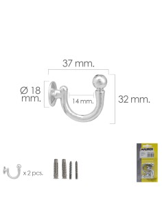 Gancho Cromado Atornillabe 37 mm. Con tacos y tornillos (Blister 2 piezas)