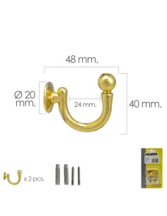 Gancho Latonado Atornillabe 48 mm. Con tacos y tornillos (Blister 2 piezas)