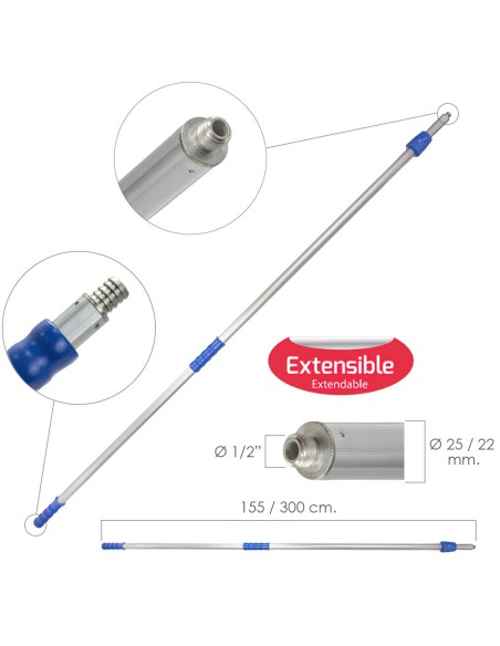 Mango Metálico Extensible Para Cepillo Lava Camiones Wolfpack 155/300 cm.