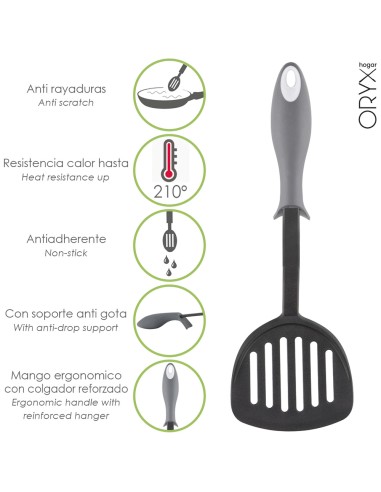 Espatula Rasera Cocina Nylon Con Mango Antigotas Engomado 34,5 x 11 cm.