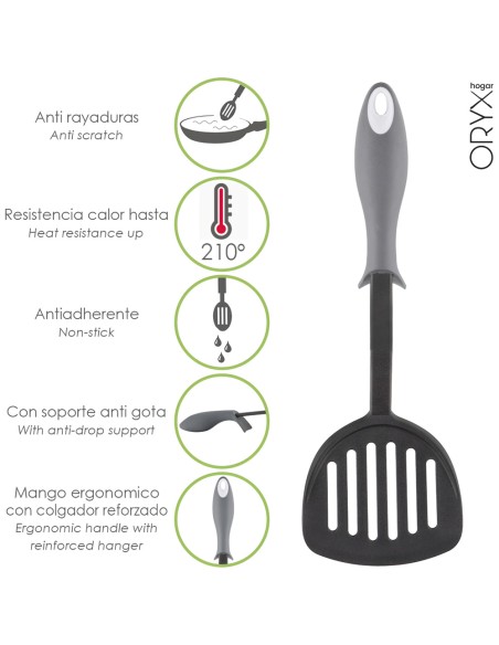 Espatula Rasera Cocina Nylon Con Mango Antigotas Engomado 34,5 x 11 cm.