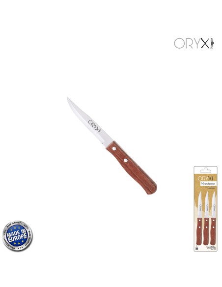 Cuchillo Montana Patatero Hoja Acero Inoxidable 9 cm. Mango madera (Blister 3 piezas)