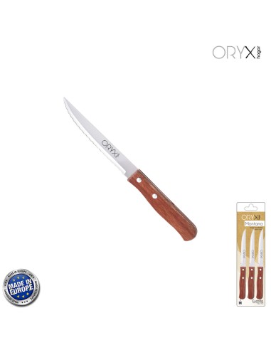 Cuchillo Montana Multiusos Hoja Sierra Acero Inoxidable 11 cm. Mango Madera (Blister 3 piezas)