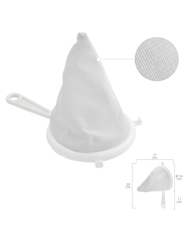 Colador Tela Franela Armazón de Plastico Ø 14 cm. Con 2 Ganchos