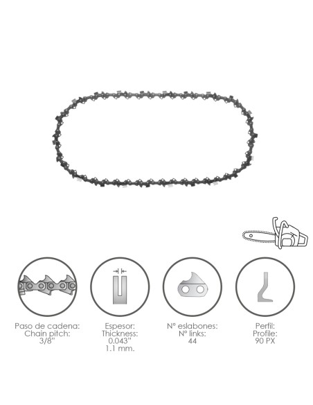 Cadena Motosierra 3/8" / 0.043" 1,1 mm. / 44 Eslabones / 90 PX