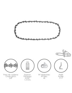 Cadena Motosierra 3/8" / 0.050" 1,3 mm. / 40 Eslabones / 91 P