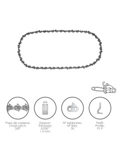 Cadena Motosierra 3/8" / 0.050" 1,3 mm. / 50 Eslabones / 91 P