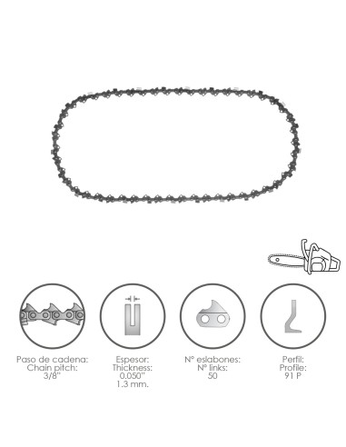 Cadena Motosierra 3/8" / 0.050" 1,3 mm. / 50 Eslabones / 91 P