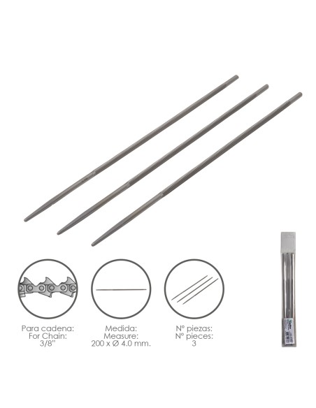 Limas Cadena Motosierra 200 x Ø 4.0 mm. 3/8" LP (Pack 3 Piezas)