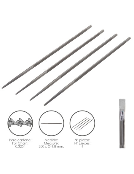 Limas Cadena Motosierra 200 x Ø 4.8 mm. 0.325" (Pack 4 Piezas)