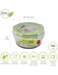Recipiente Hermetico Cristal Redondo 400 ml. Ø 125 x 7 (alt) cm.